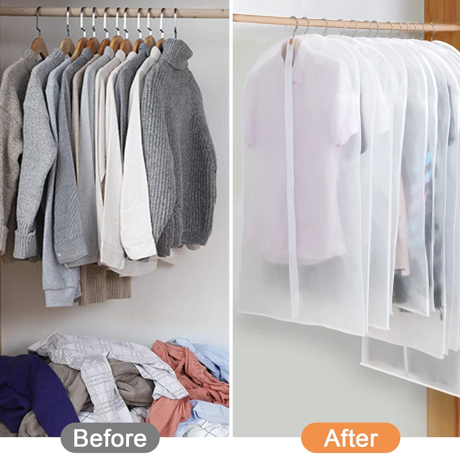 BowLift | PEVA Garment Cover Set – 12-Pack Hanging Clothes Bags in 3 Sizes (Buy 1, Get 1 FREE)