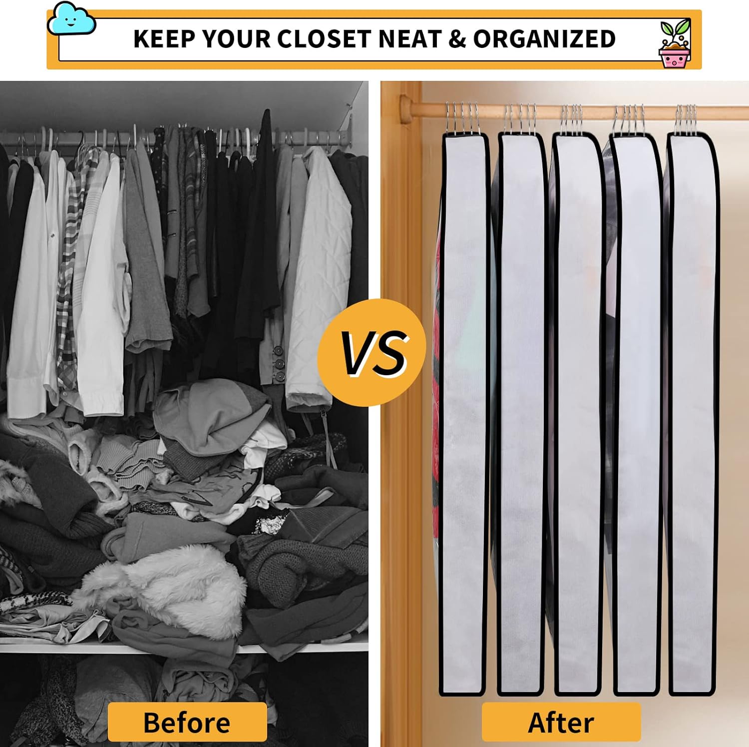 BowLift | PEVA Garment Cover Set – 12-Pack Hanging Clothes Bags in 3 Sizes (Buy 1, Get 1 FREE)