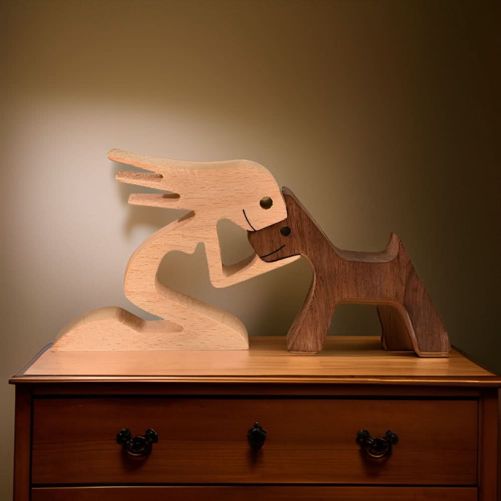 BowLift | Handcrafted Wood Dog and Human Figurine