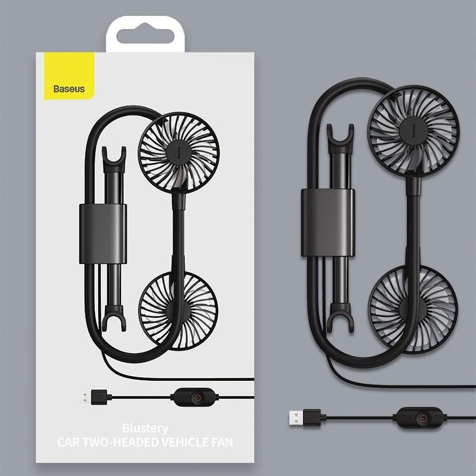 BowLift | Car Headrest Cooling Fan, with 2-Speed, 360¬∞ Rotatable Design & 1.5m USB Cable, for Front & Back Seats