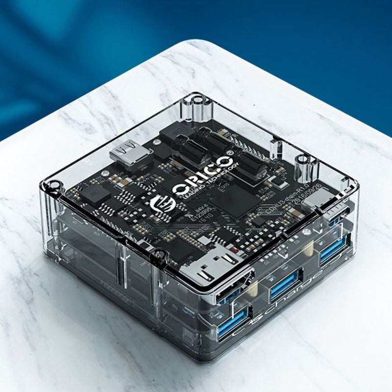 BowLift | 4-in-1 Transparent Docking Station, with HDMI, 3 USB & Type-C Ports, for Laptop, Phone, Home & Office