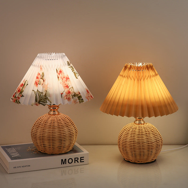 BowLift | RattaLume Nordic LED Table Lamp | Woven Rattan & Foldable Fabric Shade | Mood Light | Decor for the Bedroom