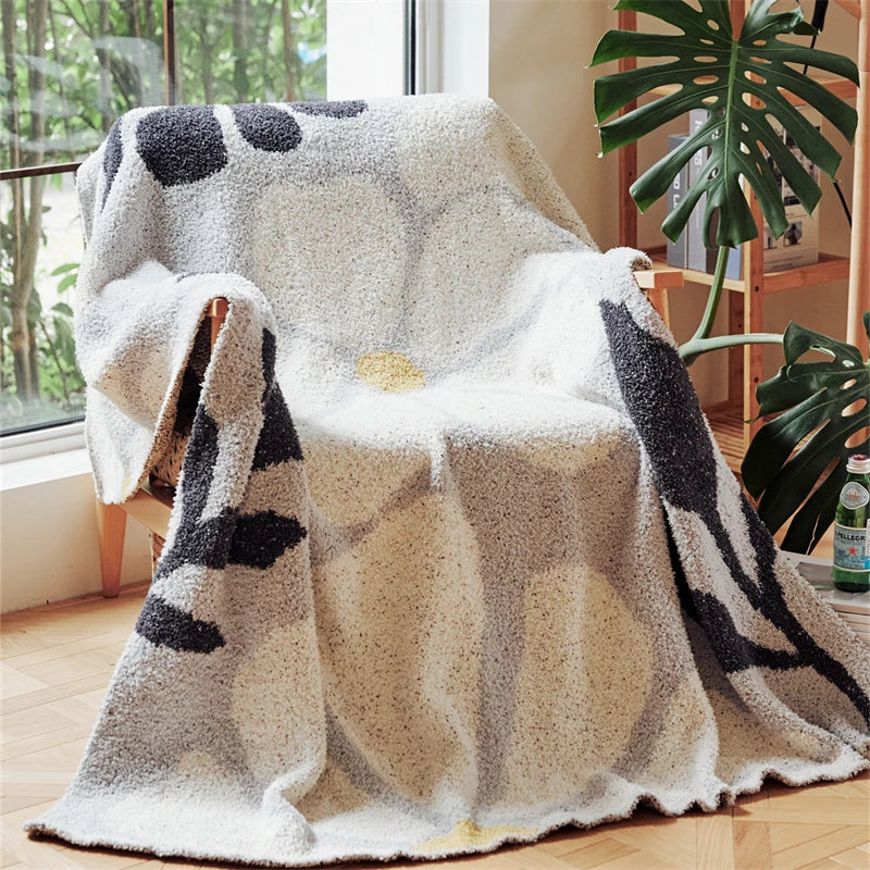 BowLift | Boho Floral Leaves Microfiber Knitted Throw Blanket - Soft, Cozy, and Decorative