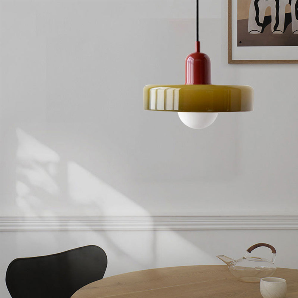 BowLift | Bauhaus Pendant Light | Colored Glass, Adjustable Height & Ideal for Dining Rooms and Modern Interiors