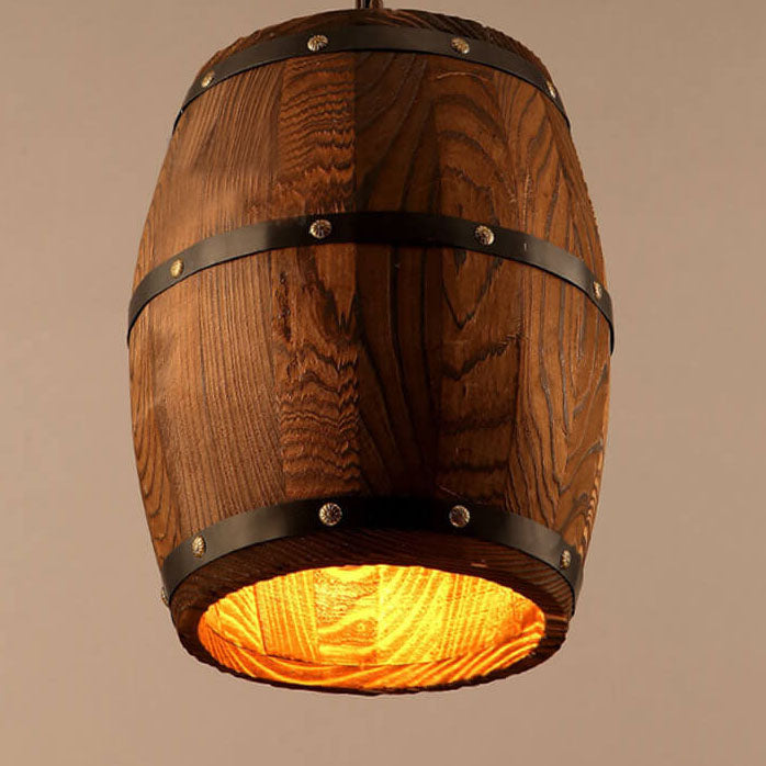 BowLift | BarrelGlow Vintage Pendant Light | Wood Wine Barrel Design | 1-bulb | Rustic Lighting