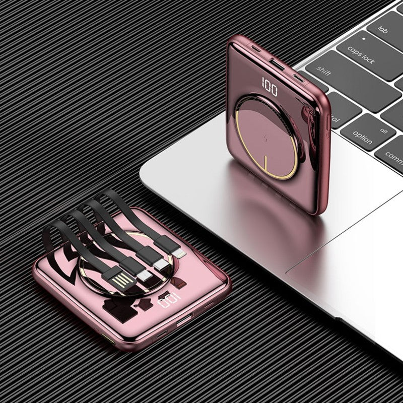 BowLift | 5-in-1 Portable Mini 20000mAh Power Bank, with Wired/Wireless Charging, 4 Built-in Cables & Super Sleek Design, for Phone, Tablet & More