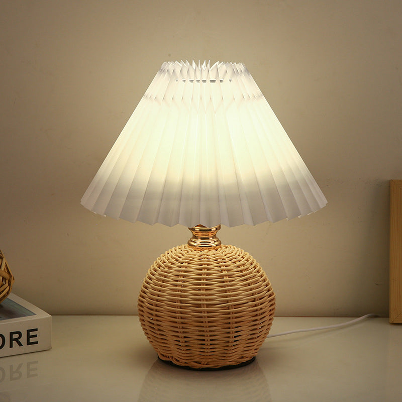 BowLift | RattaLume Nordic LED Table Lamp | Woven Rattan & Foldable Fabric Shade | Mood Light | Decor for the Bedroom