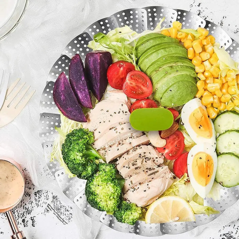 BowLift | Adjustable steam cooker made of stainless steel – Foldable basket for healthy cooking