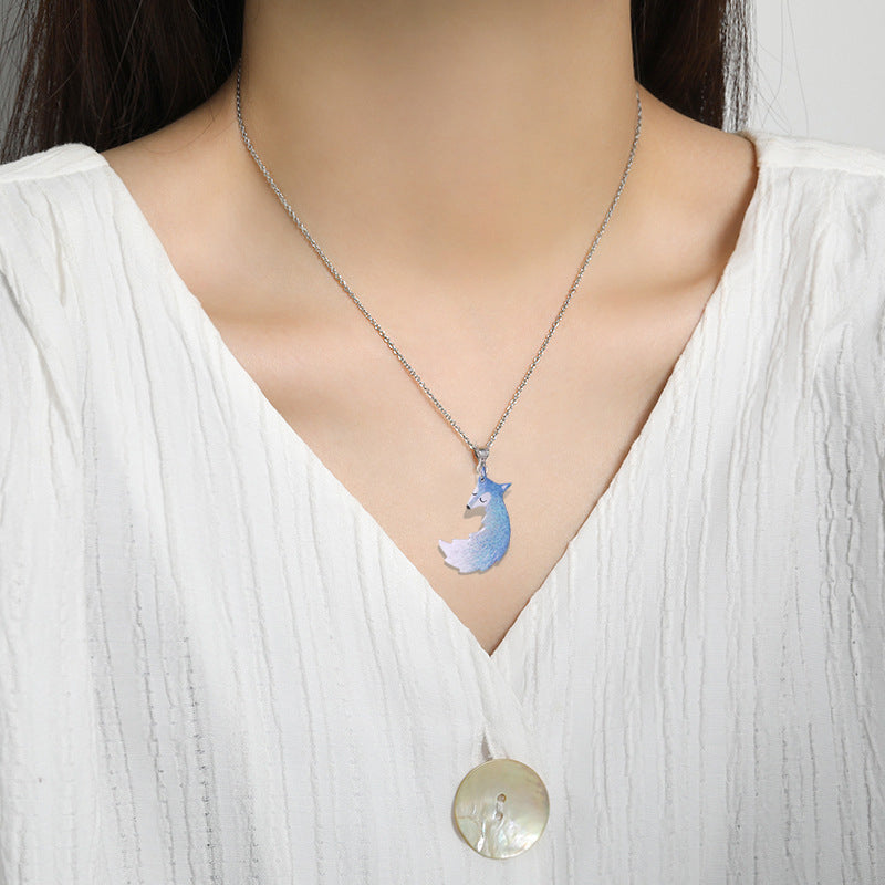 BowLift | Hand-painted Fox and Wolf Couple Embrace Necklace