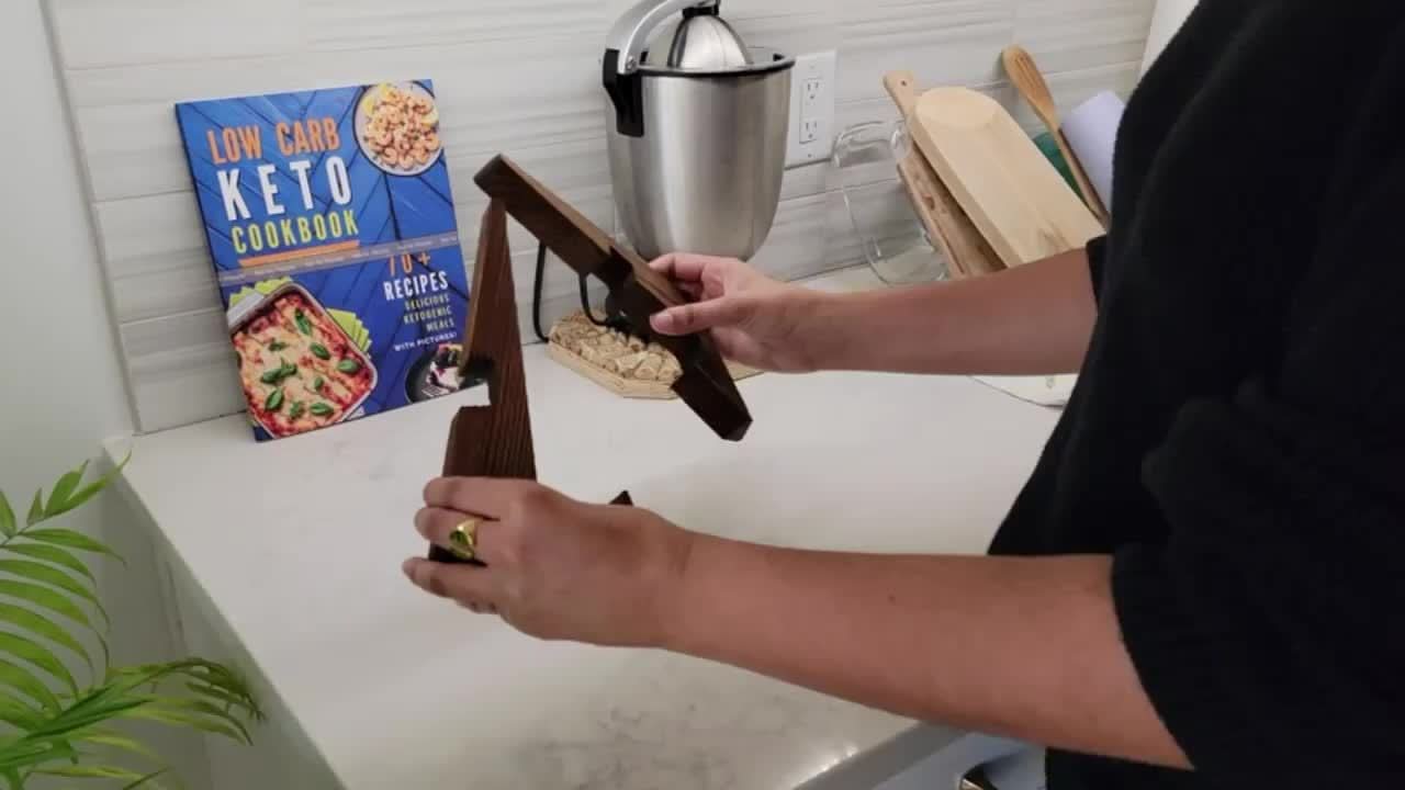 BowLift | Rustic Wooden Cookbook Stand Adjustable Recipe Book Holder
