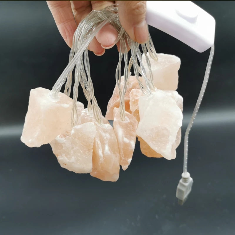 BowLift | SolaraGleam Himalayan Salt String Lights | Warm Amber Light | Portable Natural Crystal Decoration for Home