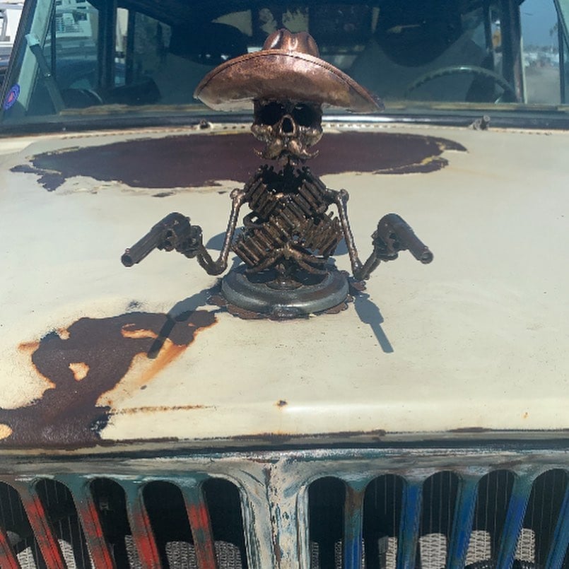 BowLift | Handmade Cast Cowboy Skull Gunslinger Hood Ornament Sculpture