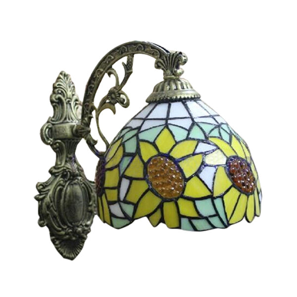 BowLift | Yellow Sunflower Wall Lamp Lodge Style Stained Glass 1 Light Wall Lighting for Bedroom