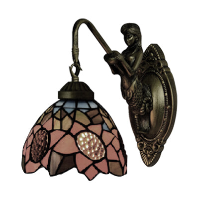 BowLift | 1 Head Living Space Wall Lamp Tiffany Antique Brass Wall Mounted Lamp with Sunflower Orange Glass Shade