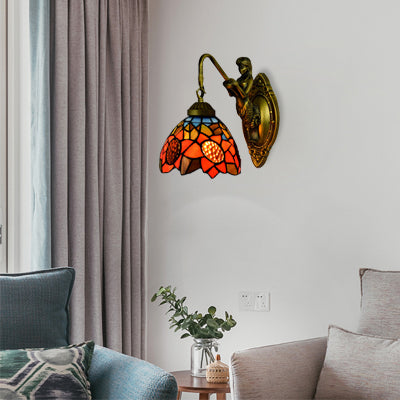 BowLift | 1 Head Living Space Wall Lamp Tiffany Antique Brass Wall Mounted Lamp with Sunflower Orange Glass Shade