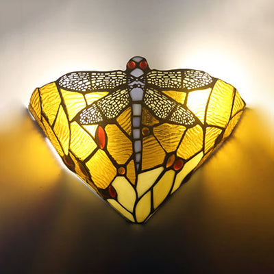 BowLift | 1 Light Dragonfly Decoration Wall Light Rustic Colored Glass 1 Light Art Deco Wall Lamp