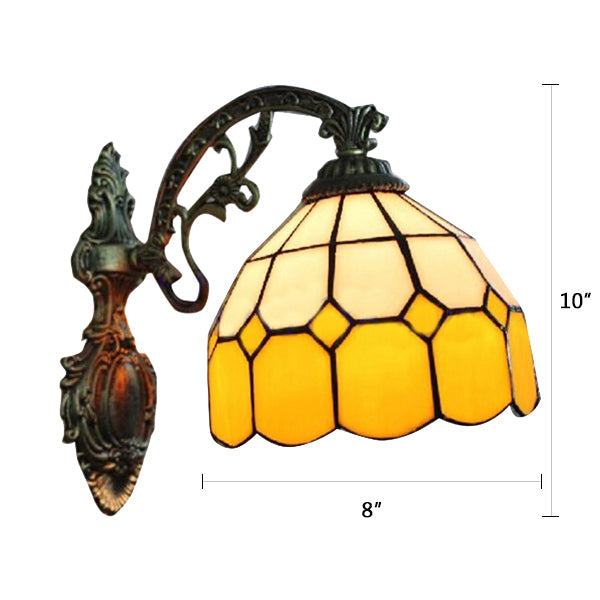 BowLift | 1 Light Mini Wall Lamp with Curved Arm Yellow Glass Shade Bedroom Wall Lighting