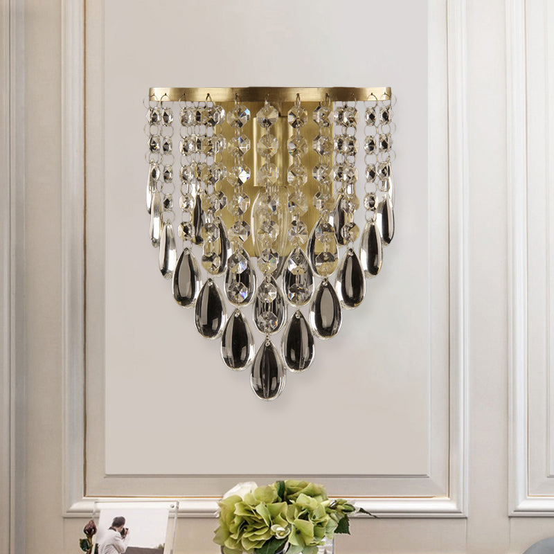 BowLift | 1-bulb crystal drop wall lighting idea simple brass cone living room wall lamp lights