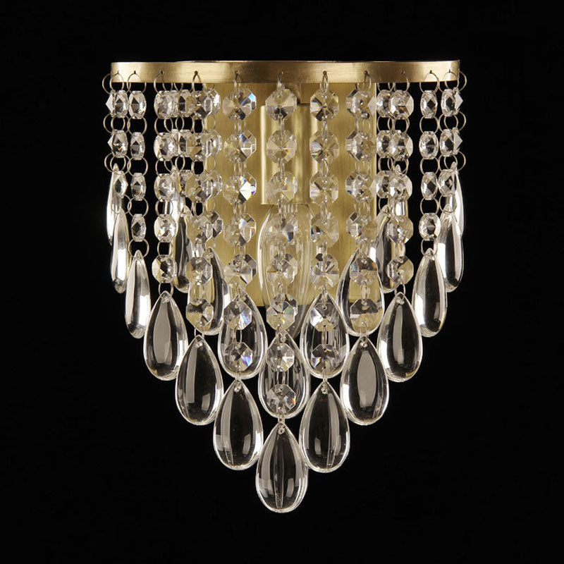 BowLift | 1-bulb crystal drop wall lighting idea simple brass cone living room wall lamp lights