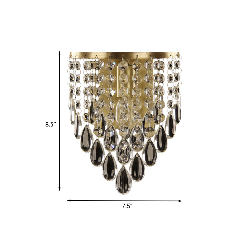 BowLift | 1-bulb crystal drop wall lighting idea simple brass cone living room wall lamp lights
