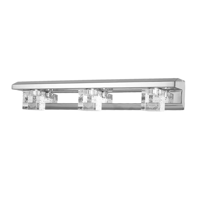 BowLift | Chrome Finish Linear Wall Lamp Modern Crystal Cube 2/3 Heads Bathroom LED Wall Mount Lighting in Warm/White Light