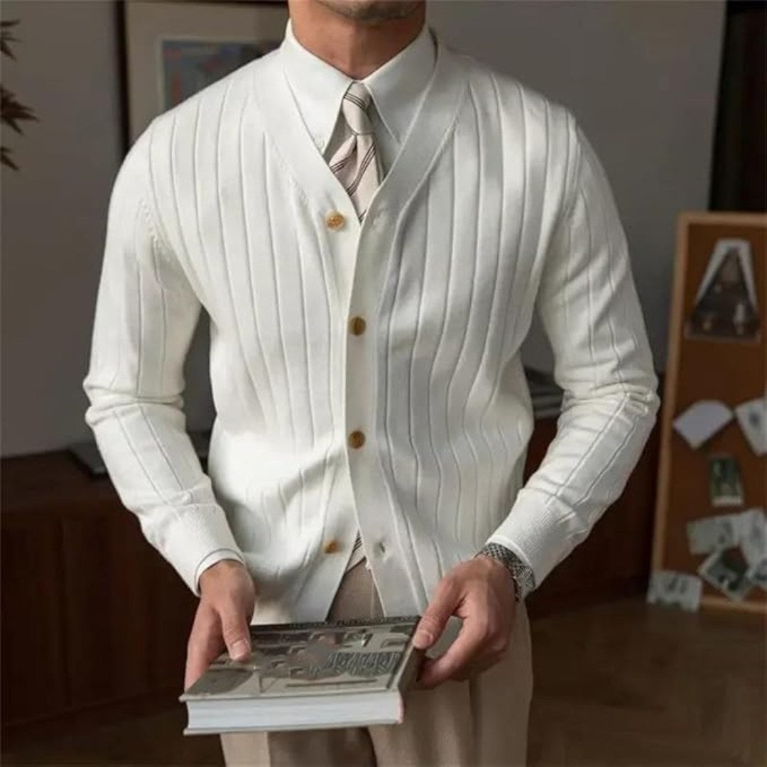 Pleated Cardigan with Brass Button Detail