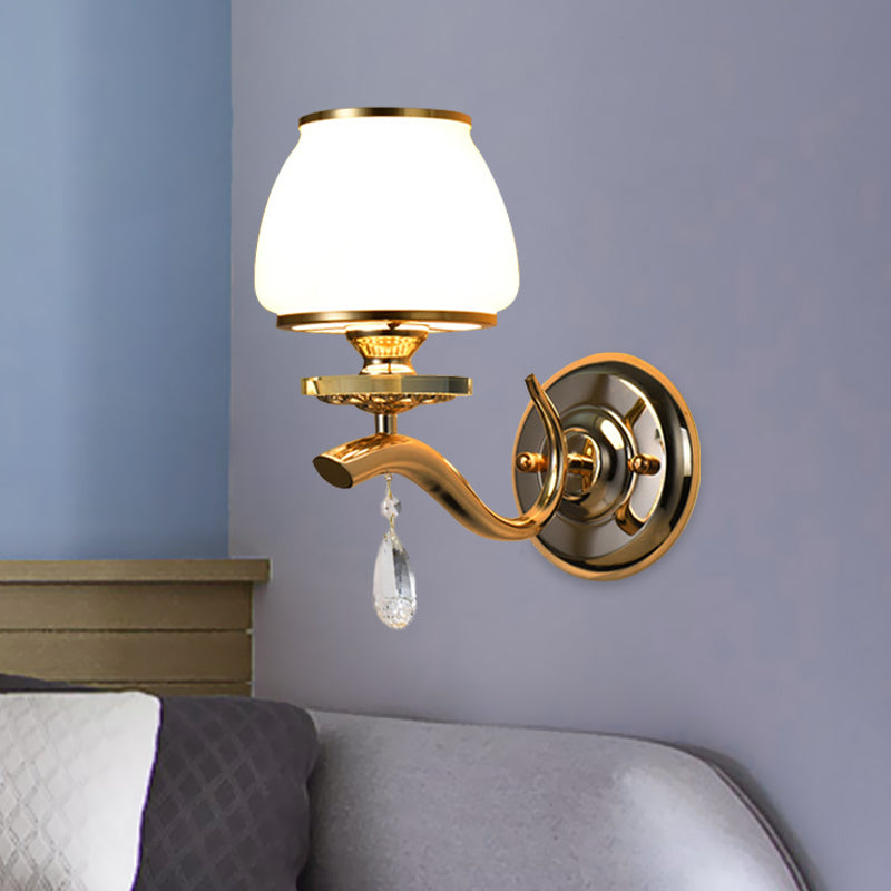 BowLift | 1/2-Pear Tapered Wall Light Fixture Postmodern White Glass Wall Scone Lighting with Crystal Drops
