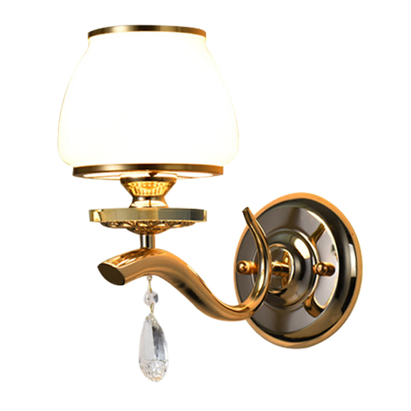 BowLift | 1/2-Pear Tapered Wall Light Fixture Postmodern White Glass Wall Scone Lighting with Crystal Drops