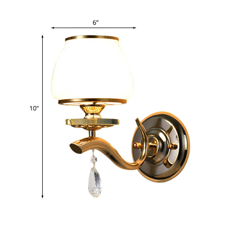 BowLift | 1/2-Pear Tapered Wall Light Fixture Postmodern White Glass Wall Scone Lighting with Crystal Drops