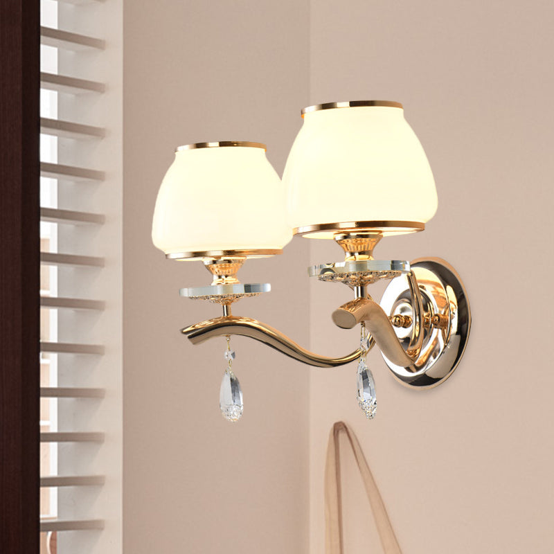 BowLift | 1/2-Pear Tapered Wall Light Fixture Postmodern White Glass Wall Scone Lighting with Crystal Drops