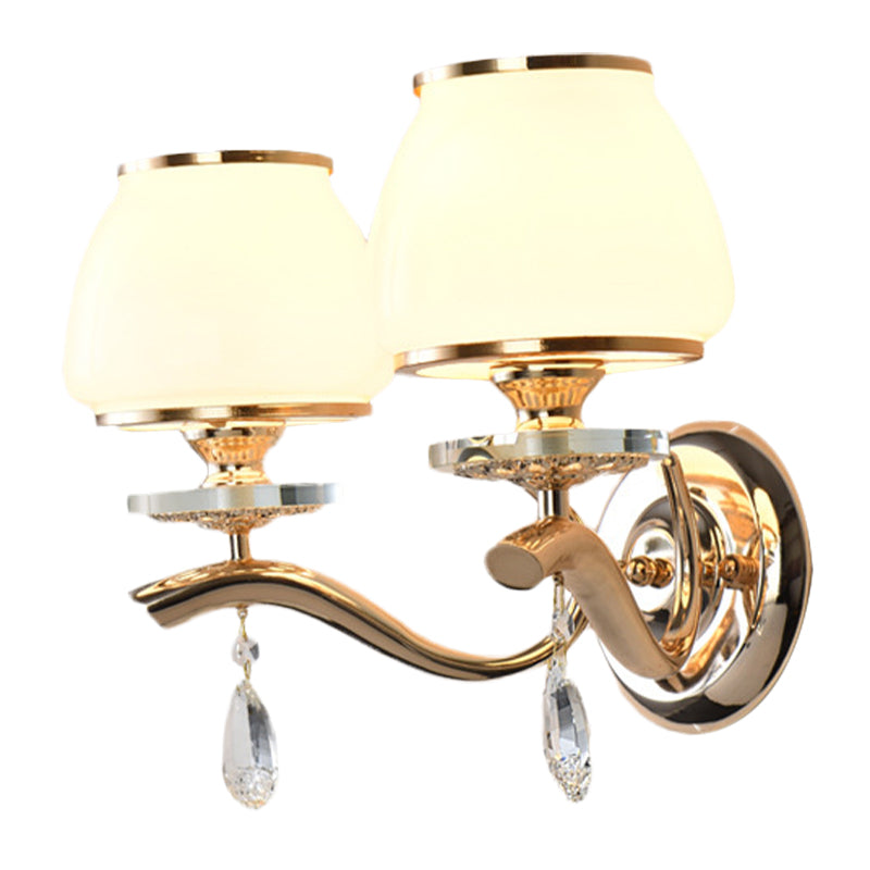 BowLift | 1/2-Pear Tapered Wall Light Fixture Postmodern White Glass Wall Scone Lighting with Crystal Drops