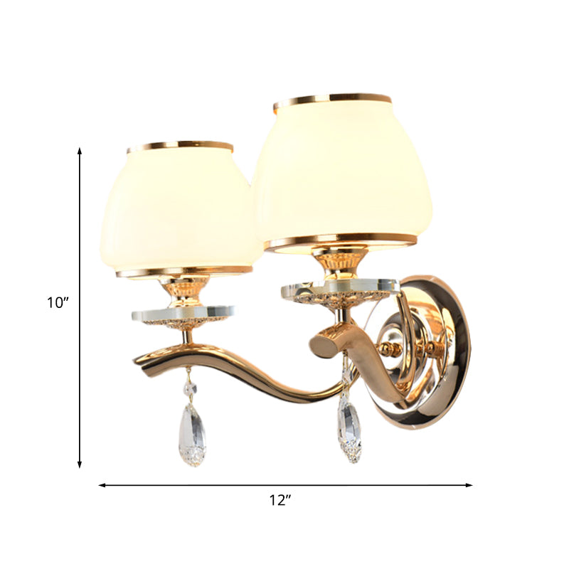 BowLift | 1/2-Pear Tapered Wall Light Fixture Postmodern White Glass Wall Scone Lighting with Crystal Drops