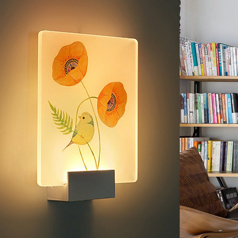BowLift | Corner LED Wall Lighting Modern White Wall-Mounted Lamp with Flower/Bird Patterned Acrylic Shade