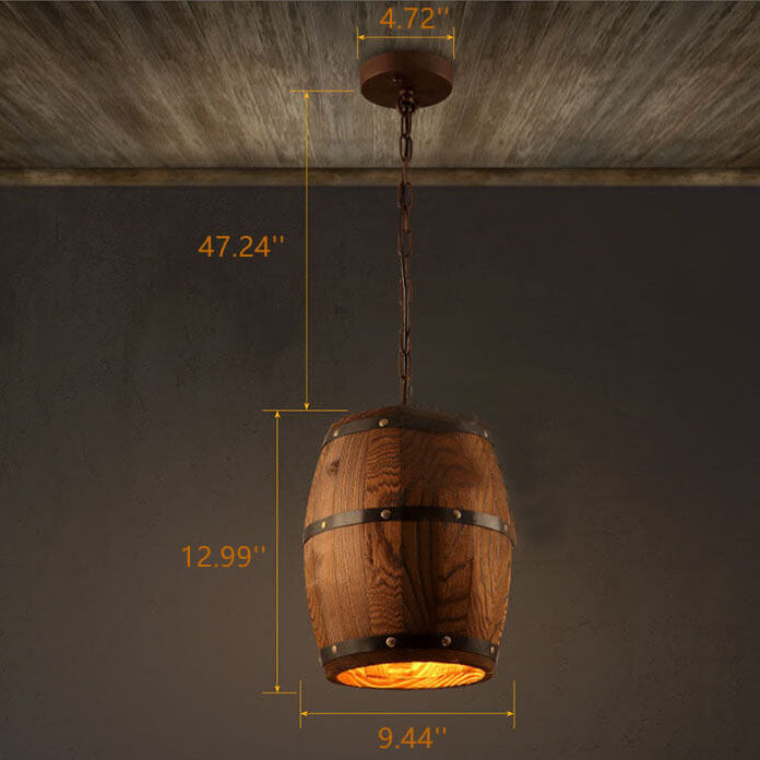 BowLift | BarrelGlow Vintage Pendant Light | Wood Wine Barrel Design | 1-bulb | Rustic Lighting