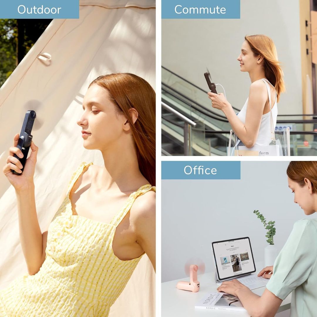 BowLift | 3 In 1 Handheld Mini Fan | USB Rechargeable, Foldable Design & Ideal for Travel, Camping, and Outdoor Activities