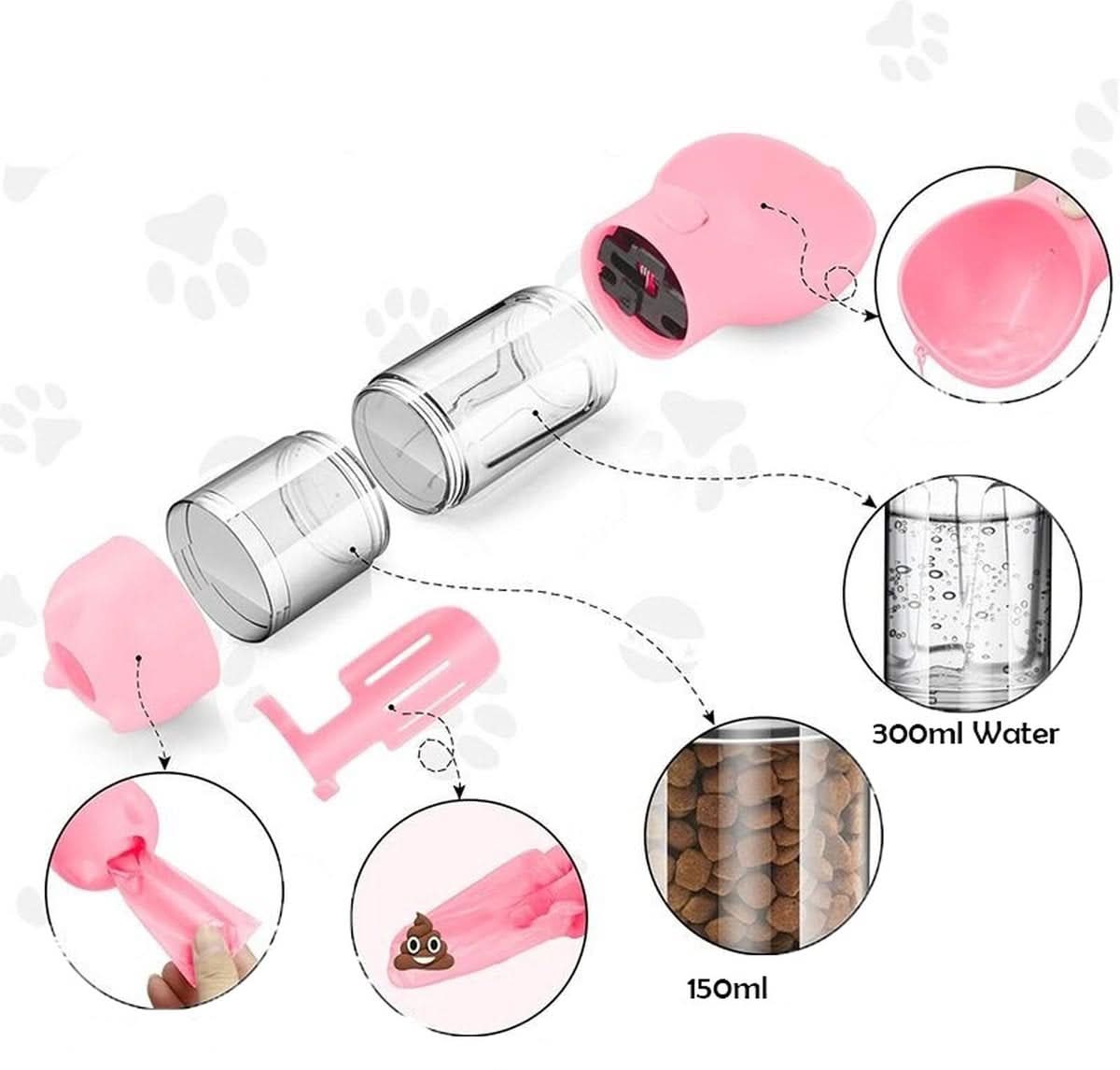 BowLift | Snackbuddy Pro – 2-in-1 Water & Food Bottle with Poop Bag Holder