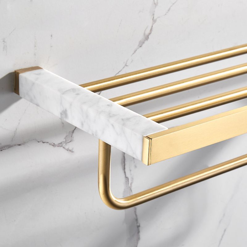 BowLift | Brushed Brass Bathroom Accessory Set Metal & Marble Bathroom Hardware Set with Bathtub Shelf