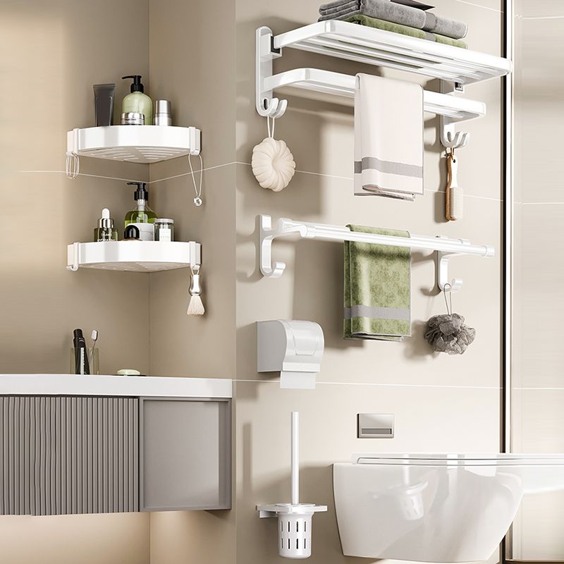 BowLift | Contemporary Bathroom Hardware Set in White with Bath Shelf/Towel Holder/Paper Holder