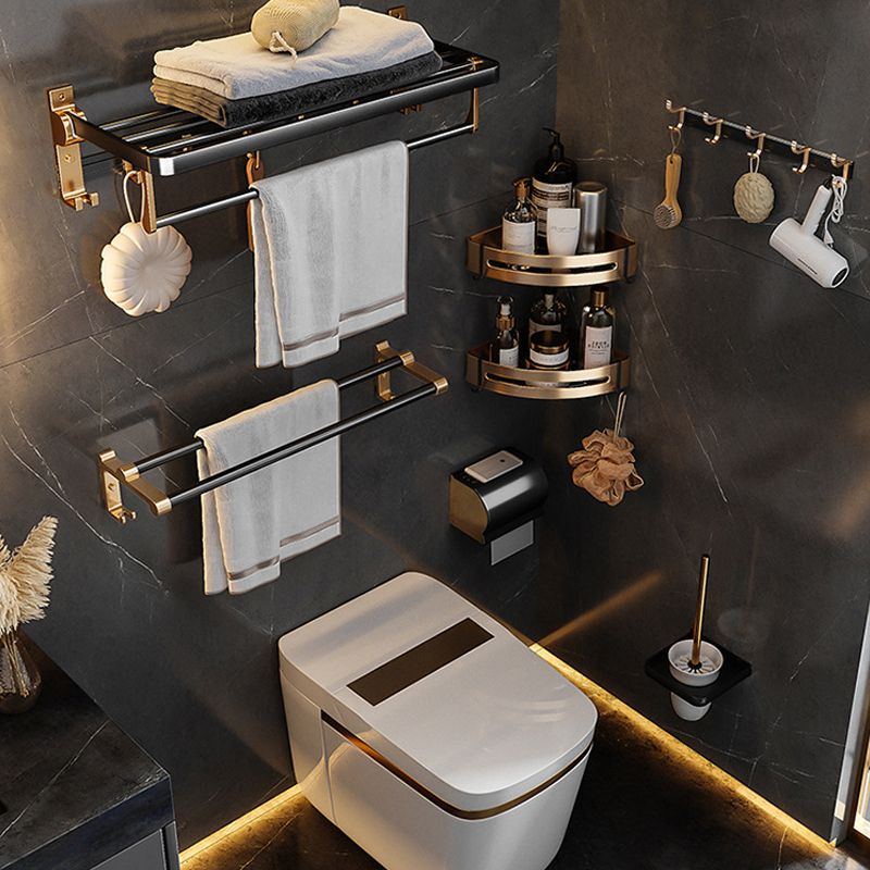 BowLift | Black and Brass Bathroom Hardware Set Modern Stainless Steel Bathroom Shelf/Towel Holder/Paper Holder