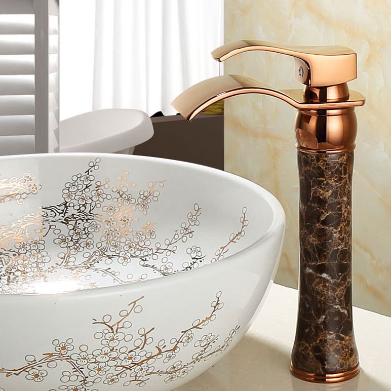 BowLift | Wall-mounted Copper Roman Bath Faucet Low Arc Roman Bath Faucet Set with Jade