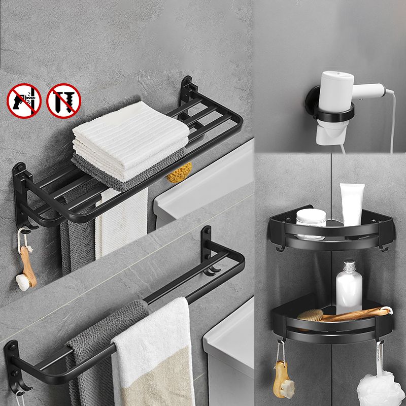 BowLift | Matt Black 5-piece modern bathroom accessory set with bath shelf/tower rod & paper holder