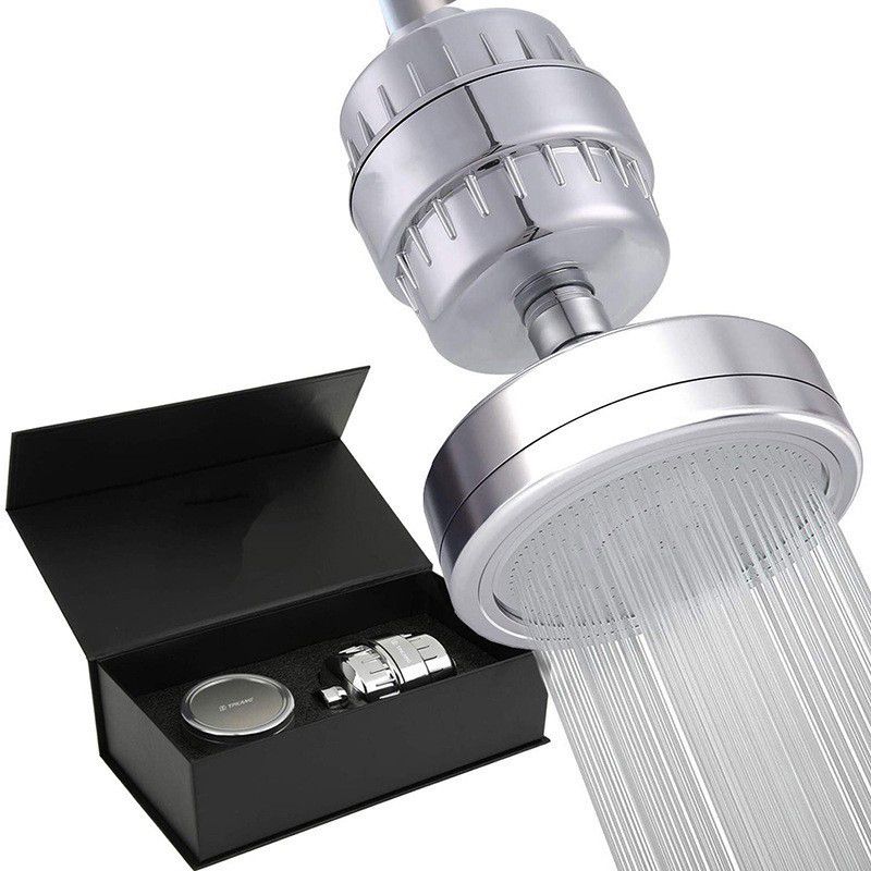 BowLift | Contemporary solid shower head in silver with Catalyst wall-mounted shower head