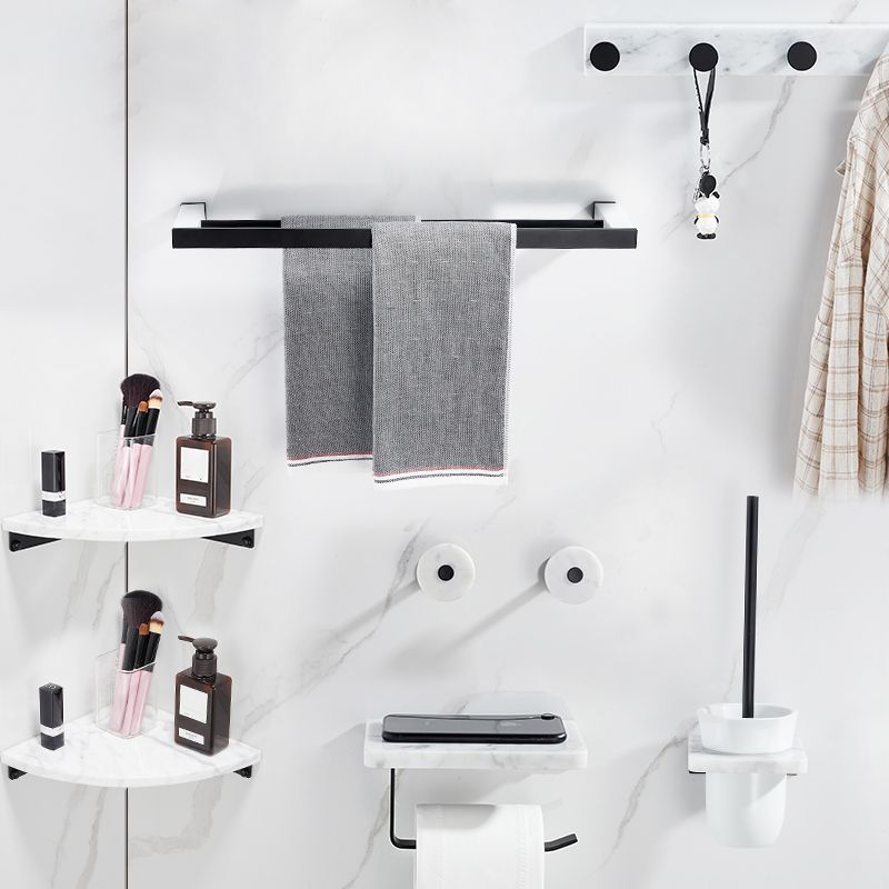 BowLift | Matt Black Bathroom Accessory Set made of Metal & Marble with Bath Shelf/Towel Holder