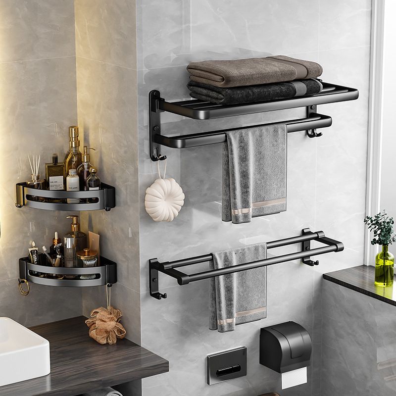 BowLift | Black Aluminum Bathroom Accessory Set Modern Bathroom Shelf / Towel Bar & Paper Holder