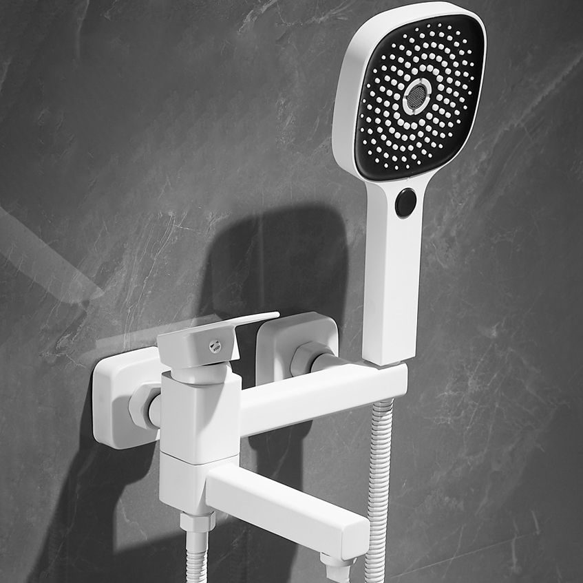 BowLift | White Bath Water Faucet Trim Single Lever Handle Swivel Spout Wall Mounted Hand Shower Bathtub Filler