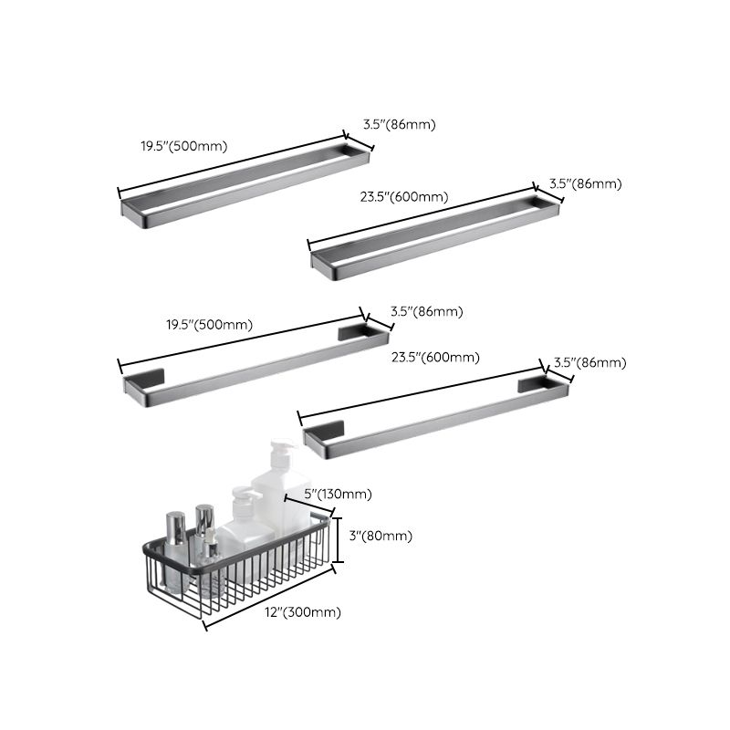 BowLift | Gray 5-piece modern bathroom accessory set made of stainless steel