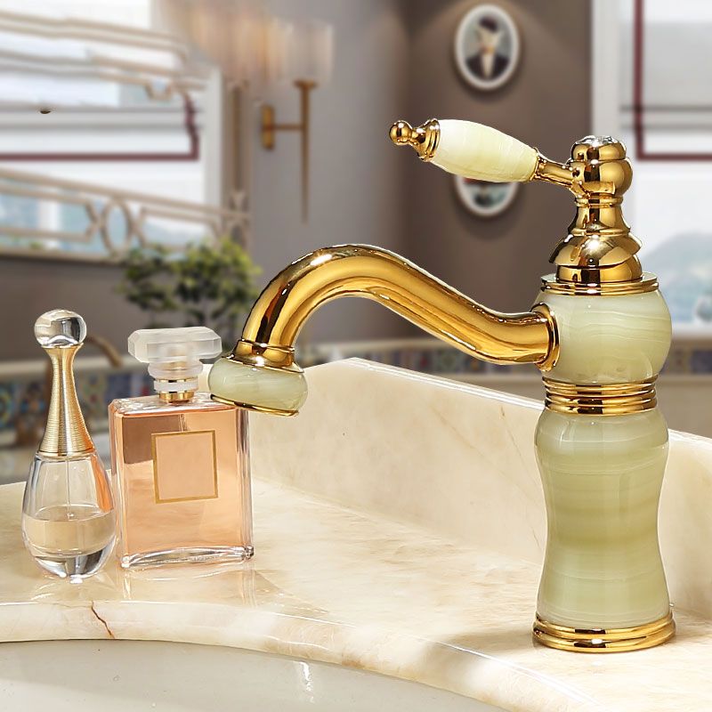 BowLift | Deck Mounted Copper Tub Faucet Low Arc Roman Tub Faucet Set with Jade