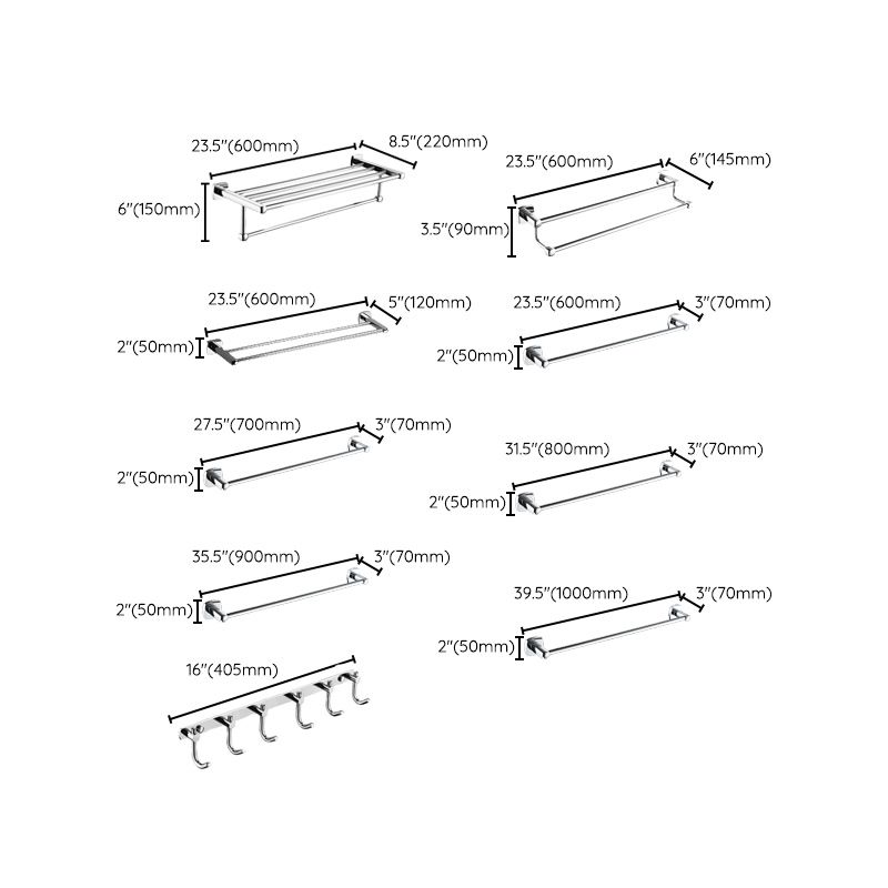 BowLift | Polished Chrome Modernism Bathroom Accessory Set Bath Shelf / Towel Bar / Bathrobe Hook Included