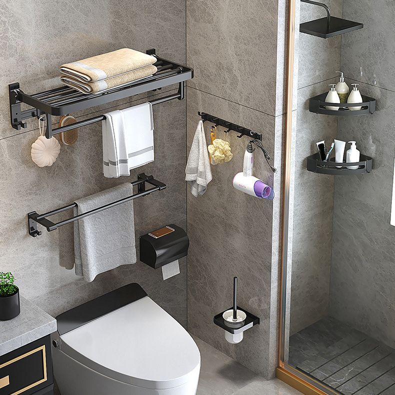 BowLift | Modern Matte Black Bathroom Accessory Set with Bath Shelf/Towel Hooks/Towel Bar