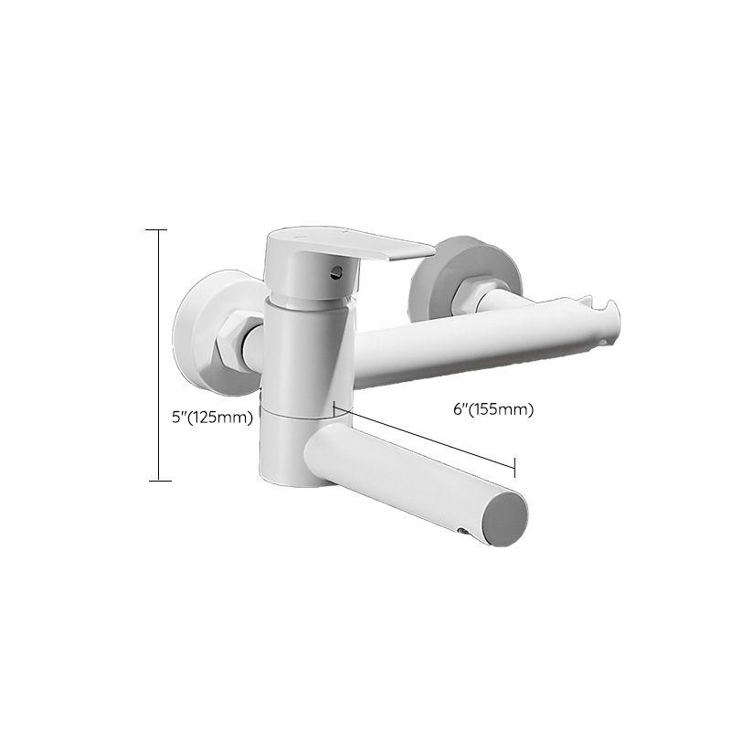 BowLift | White Bath Water Faucet Trim Single Lever Handle Swivel Spout Wall Mounted Hand Shower Bathtub Filler